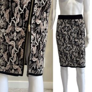 Cache Snakeskin Reptile Print Knit Pencil Skirt Size Small Zipper Back Knee